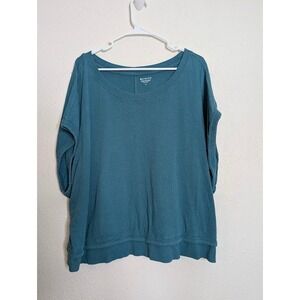 Athleta‎ Plus Size Green Sundown Shirred Sweatshirt Tee Cotton Stripes Size 1X